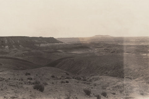 Cream-hued vintage photograph of a desert landscape